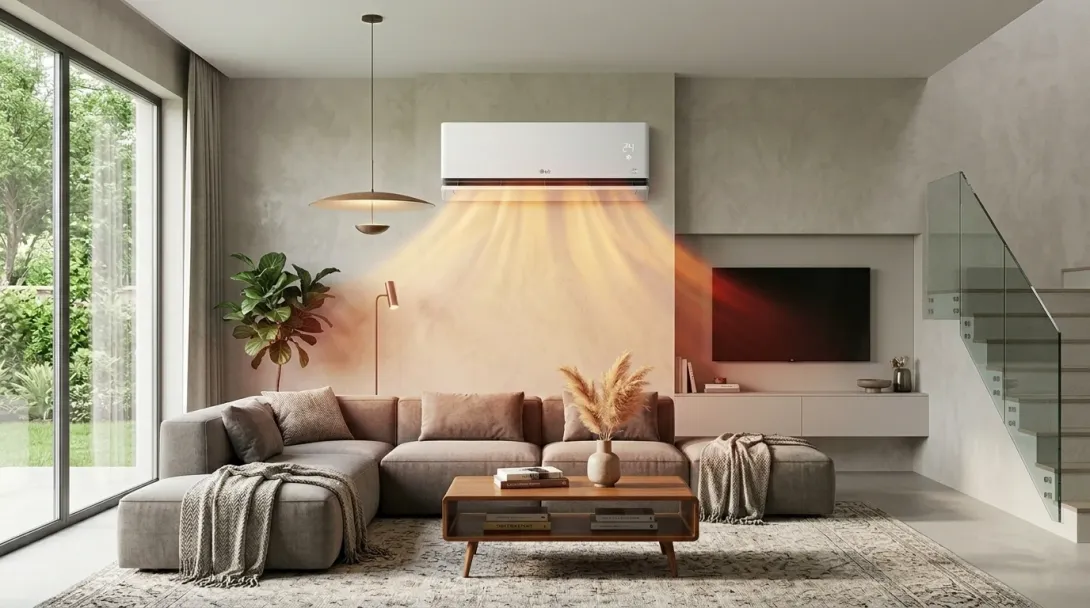 Airco in woonruimte die warme lucht blaast
