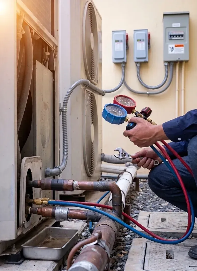 persoon-werkt-aan-buitenunit-airco